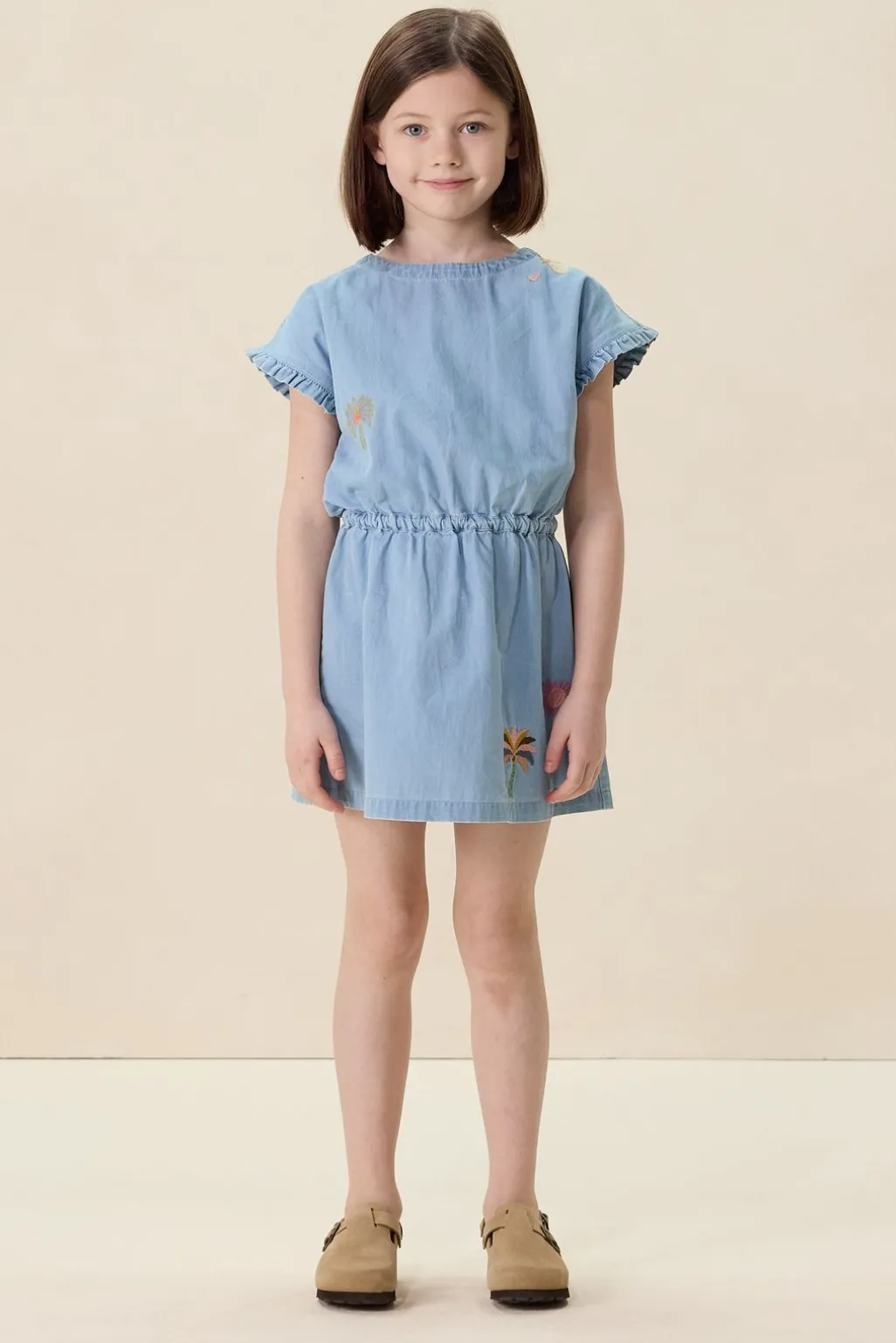 Lichtblauwe denim jurk met embroidery