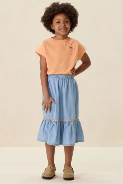 Lichtblauwe denim midi rok
