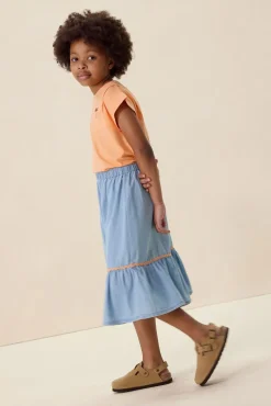 Lichtblauwe denim midi rok