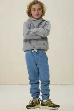 Lichtblauwe denim pull on broek met aantrekkoorden
