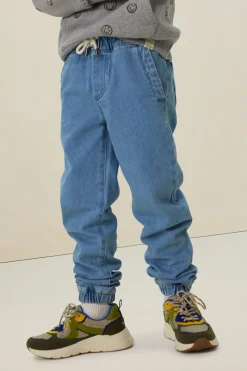 Lichtblauwe denim pull on broek met aantrekkoorden