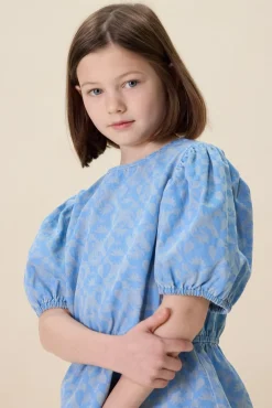 Lichtblauwe denim top met print