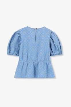 Lichtblauwe denim top met print
