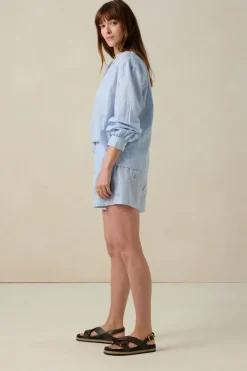 Lichtblauwe gestreepte blouse