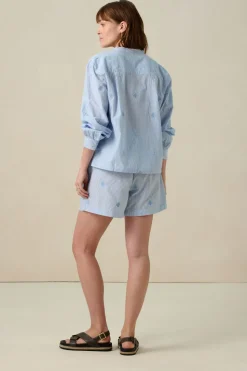 Lichtblauwe gestreepte blouse