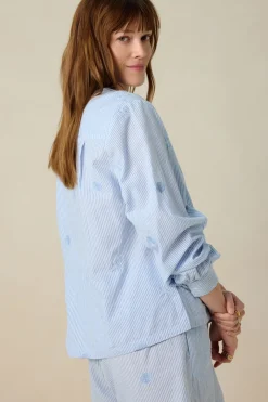 Lichtblauwe gestreepte blouse