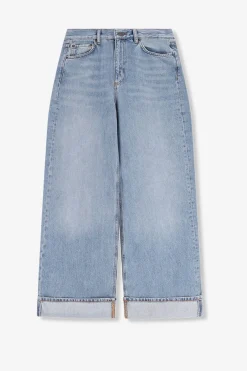 Lichtblauwe high waist wide leg jeans met omgeslagen pijpen
