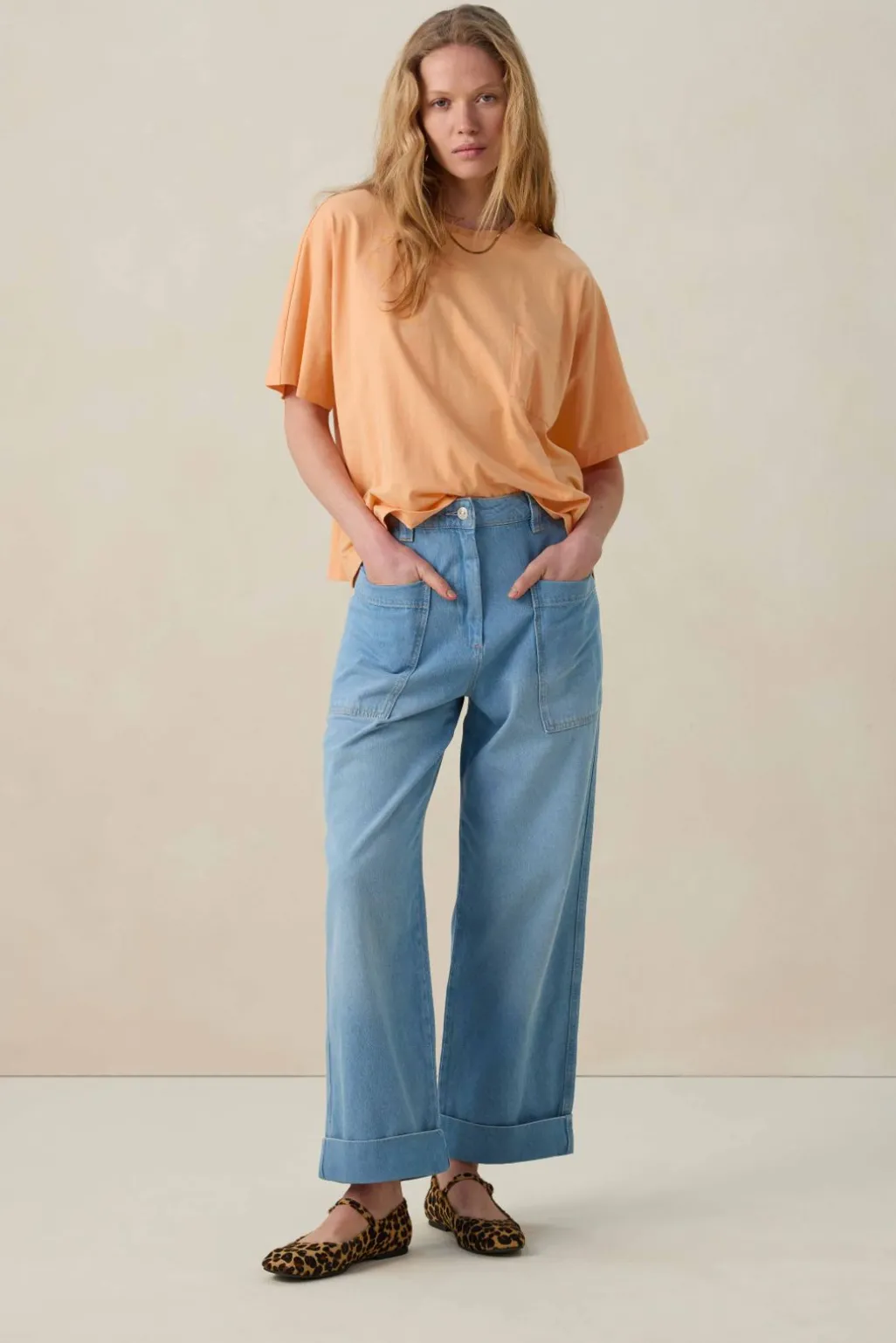 Lichtblauwe mid waist workwear jeans