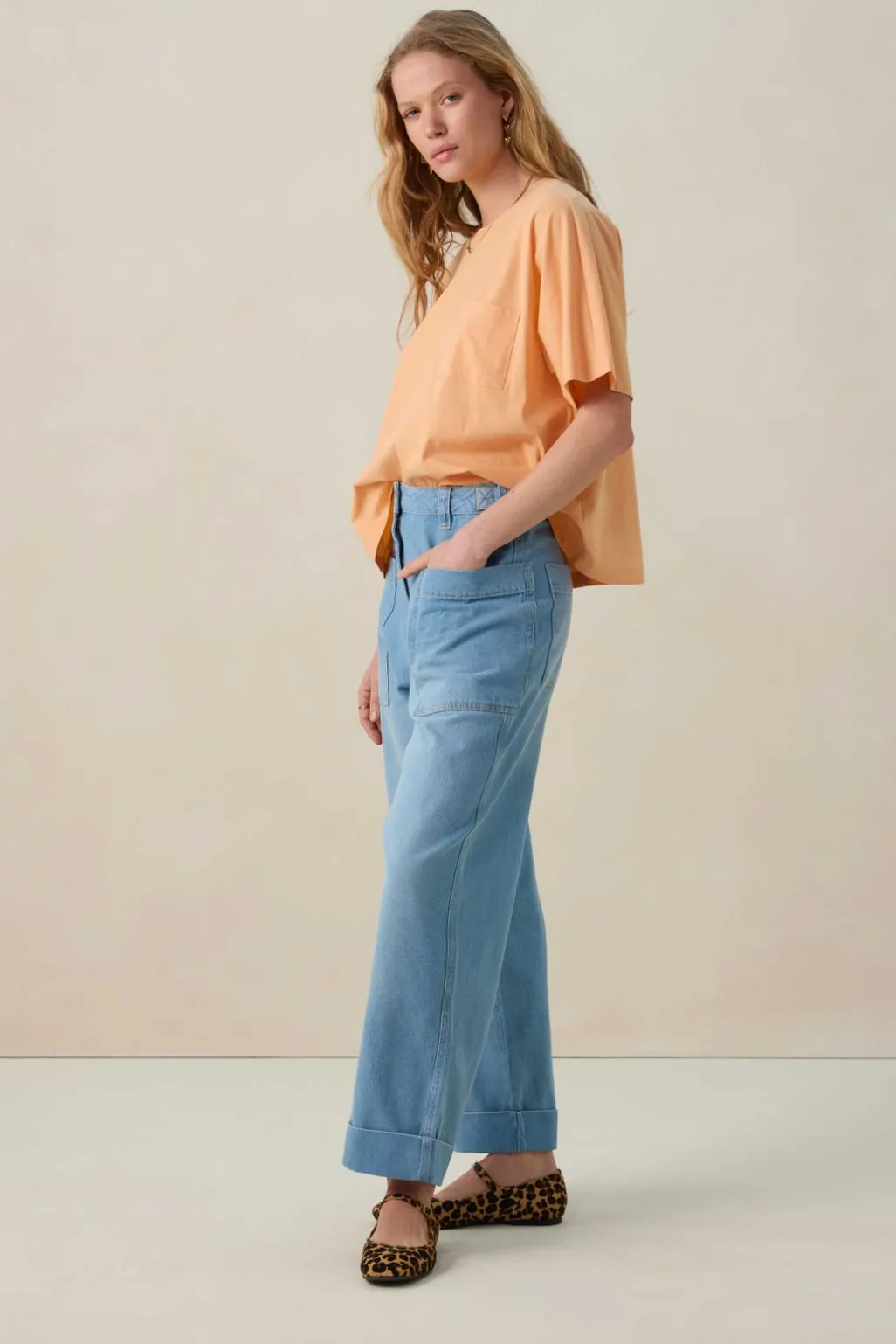 Lichtblauwe mid waist workwear jeans