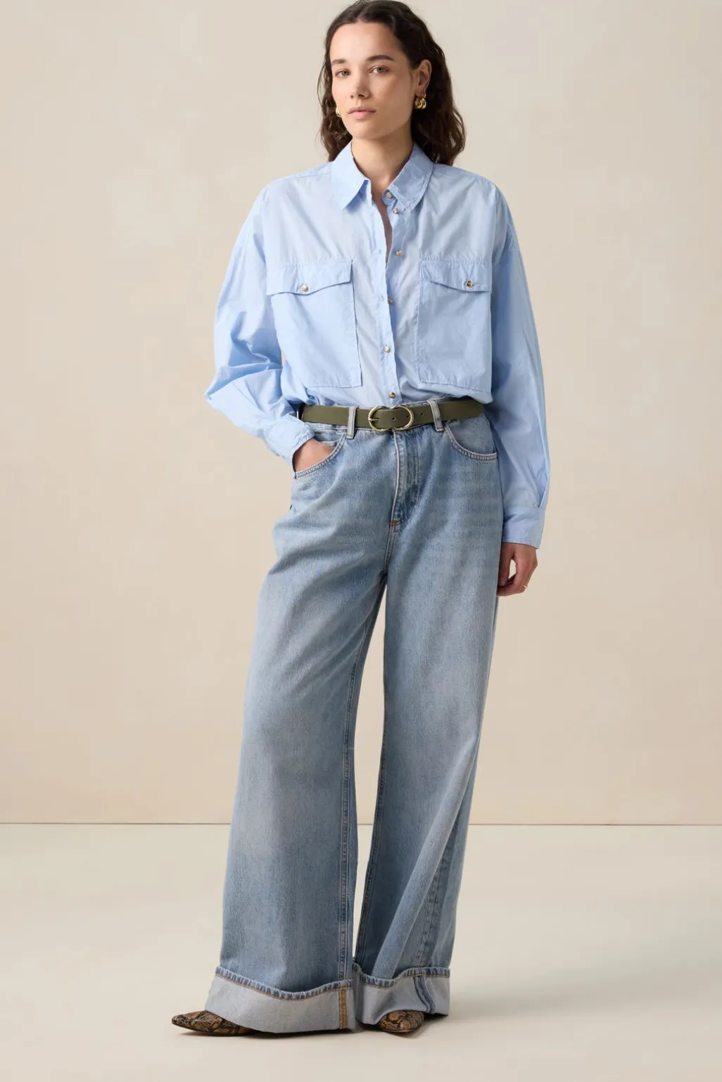 Lichtblauwe poplin blouse