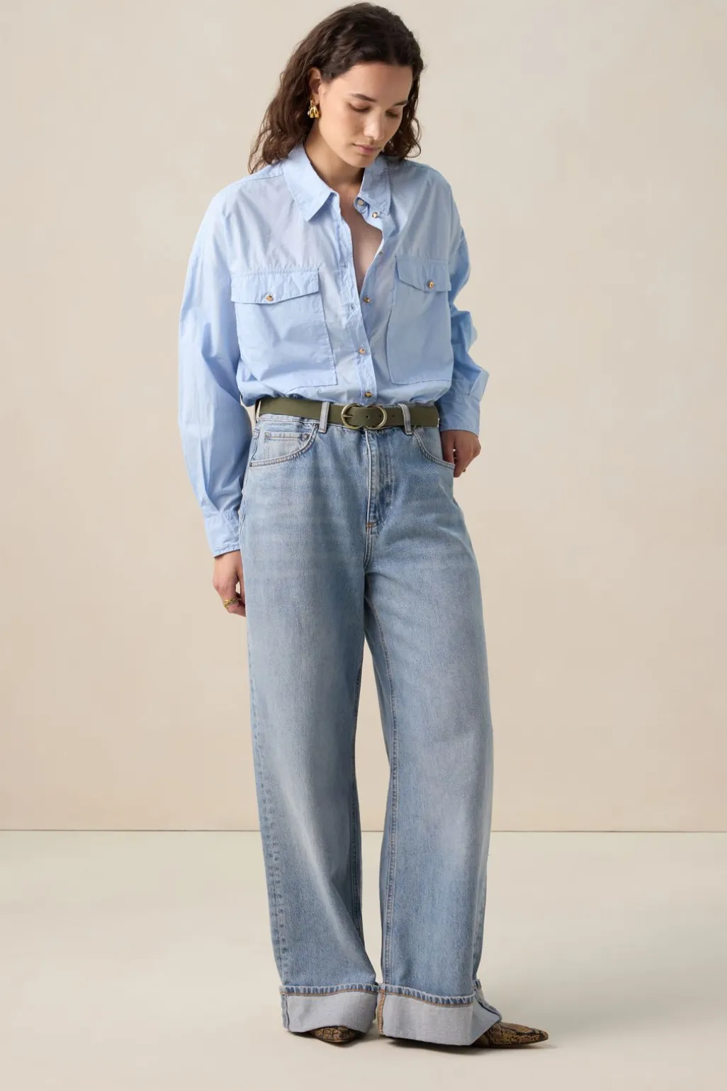 Lichtblauwe poplin blouse