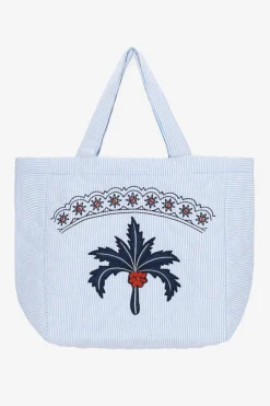 Lichtblauwe shopper met embroidery
