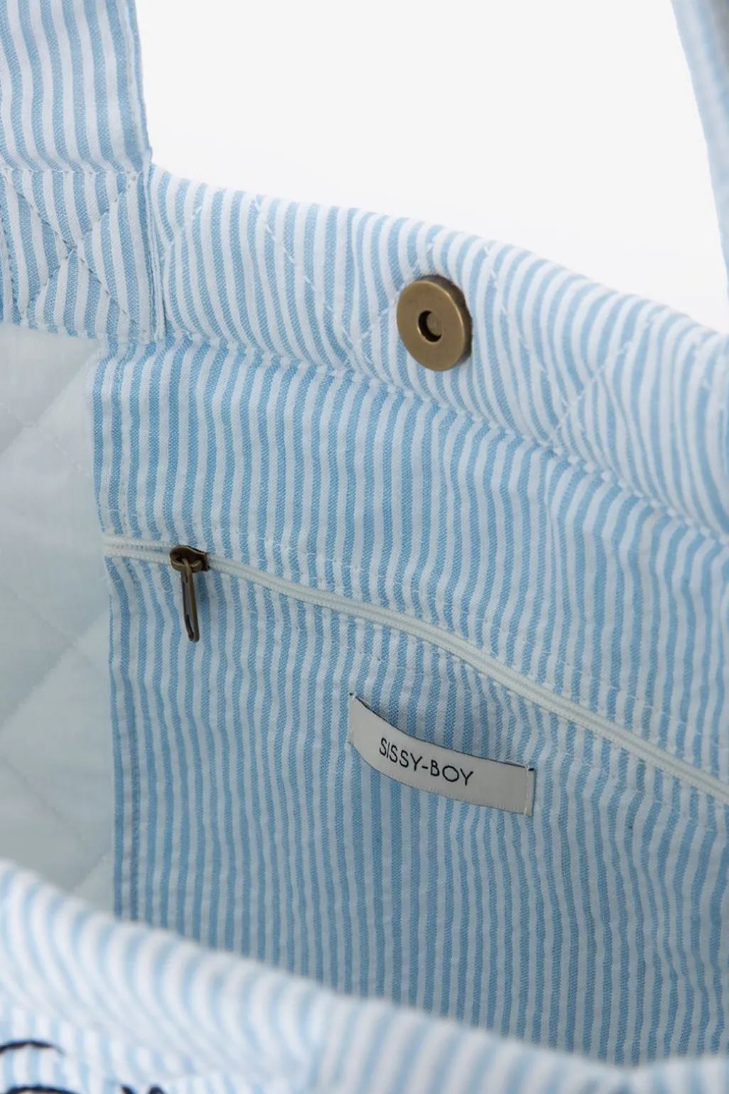 Lichtblauwe shopper met embroidery