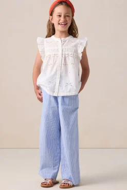 Lichtblauwe wide leg broek met strepen