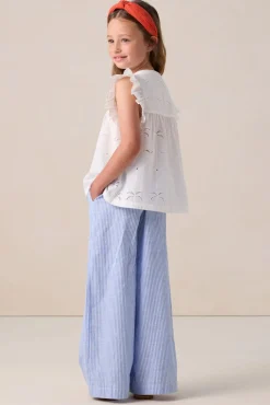 Lichtblauwe wide leg broek met strepen