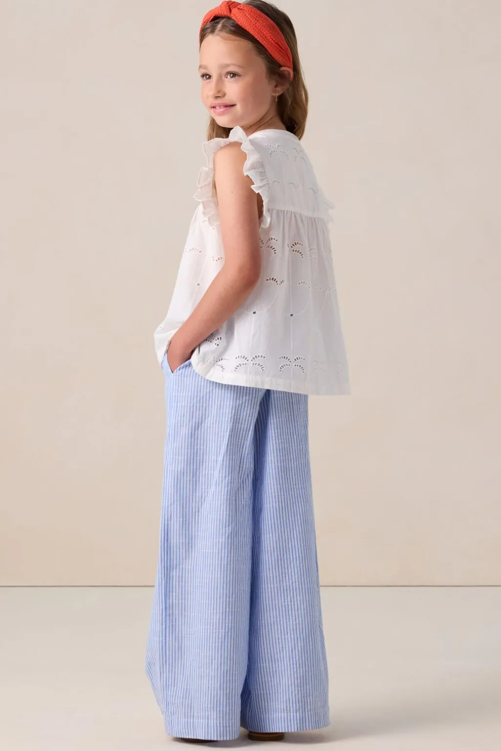 Lichtblauwe wide leg broek met strepen