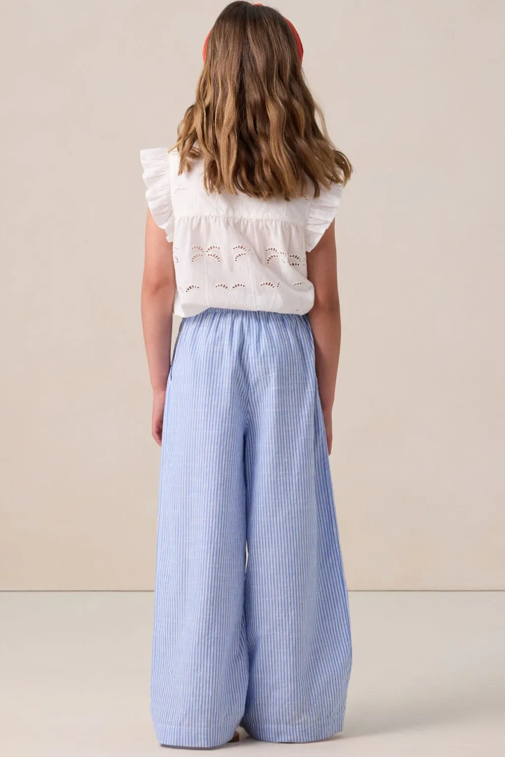 Lichtblauwe wide leg broek met strepen