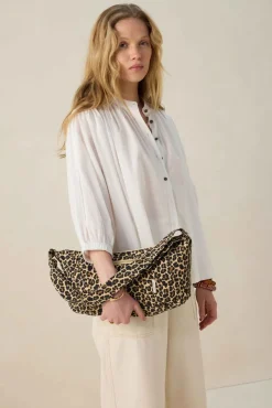 Lichtbruine crossbody tas met leopard print
