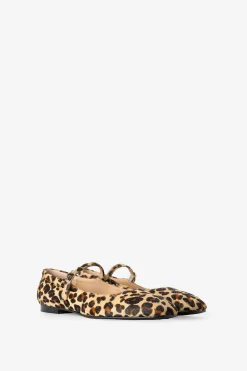 Lichtbruine leren ballerina's met leopard print