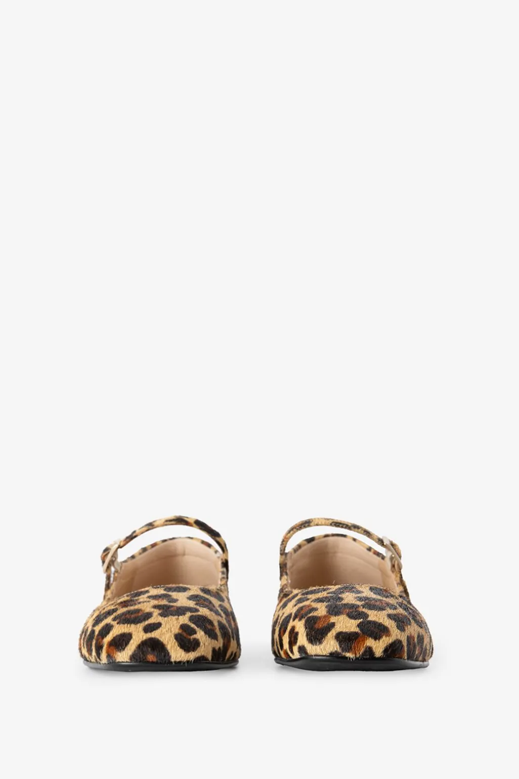 Lichtbruine leren ballerina's met leopard print