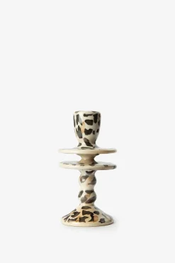 Lichtbruine ruffle kandelaar met leopard print