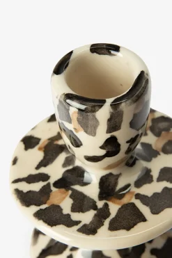 Lichtbruine ruffle kandelaar met leopard print small