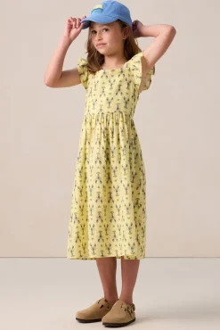 Lichtgele maxi jurk met kreeft print