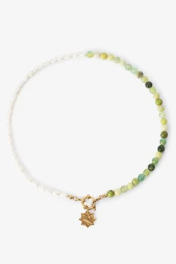 Lichtgroene beads ketting met parels
