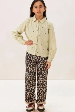Lichtgroene blouse met geborduurde hartjes