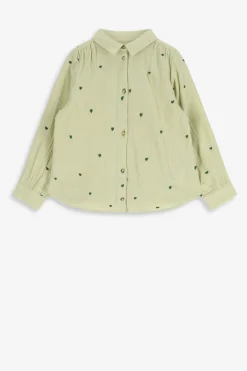 Lichtgroene blouse met geborduurde hartjes