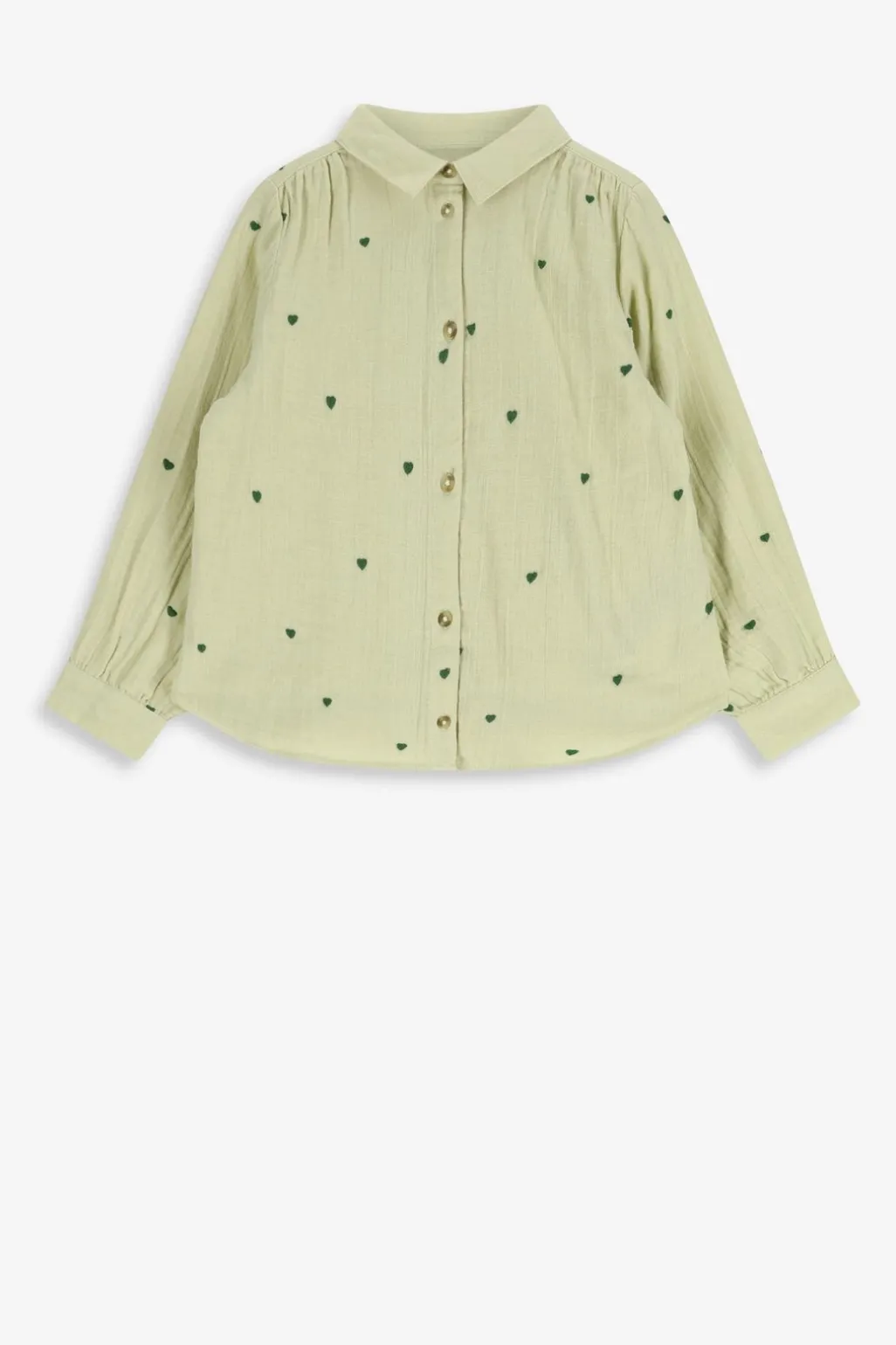 Lichtgroene blouse met geborduurde hartjes