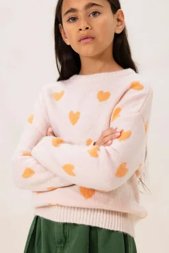 Lichtoranje gebreide trui met jacquard print