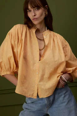 Lichtoranje jacquard blouse
