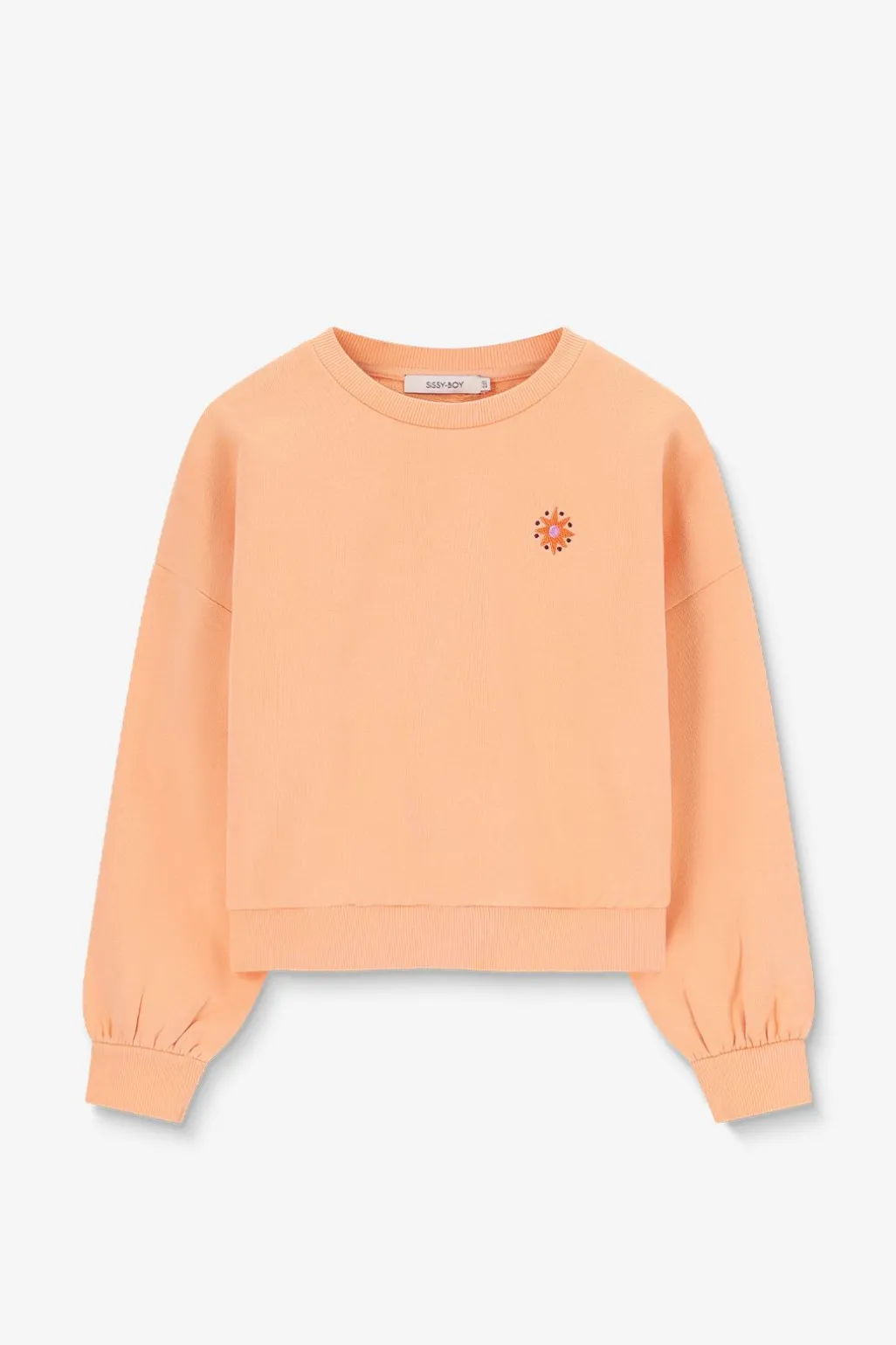 Lichtoranje sweater met artwork