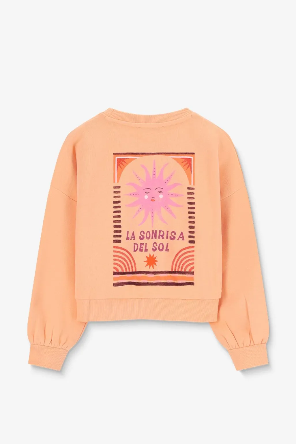 Lichtoranje sweater met artwork
