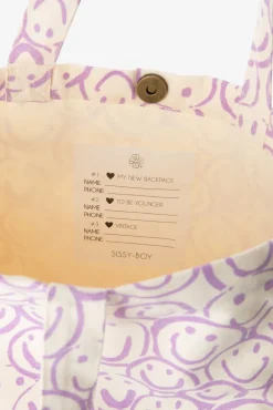 Lichtpaarse canvas shopper met smiley print