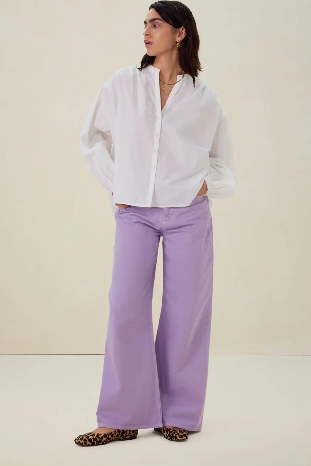 Lichtpaarse high waist wide leg jeans