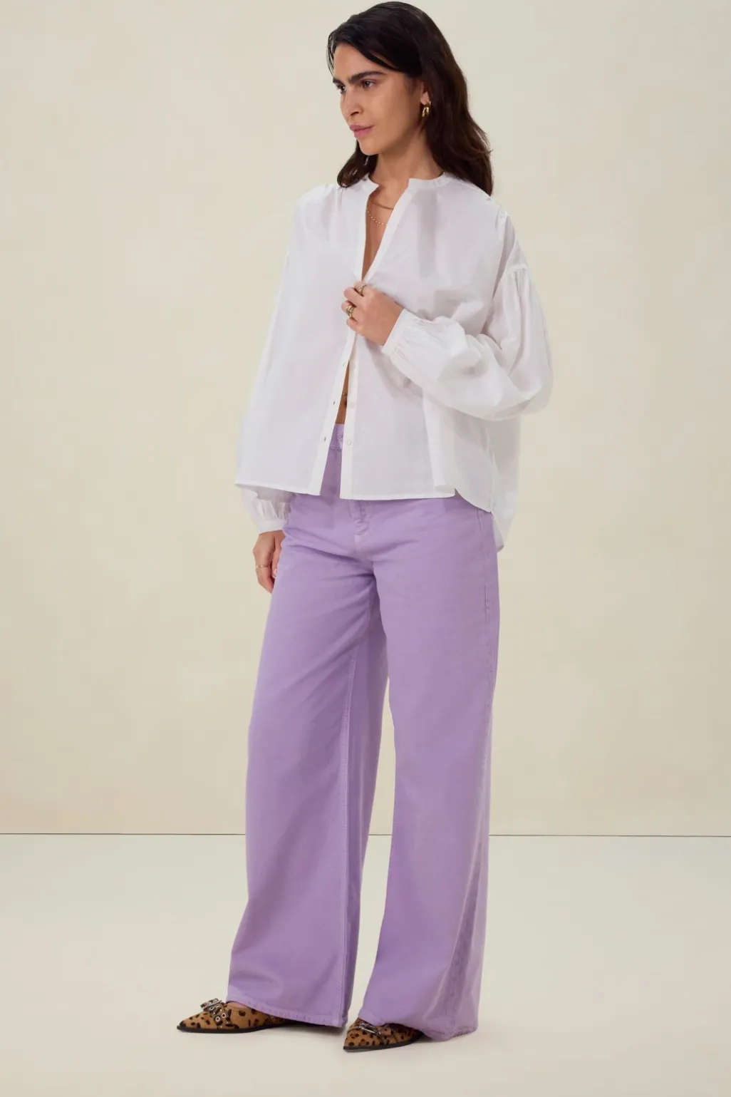 Lichtpaarse high waist wide leg jeans