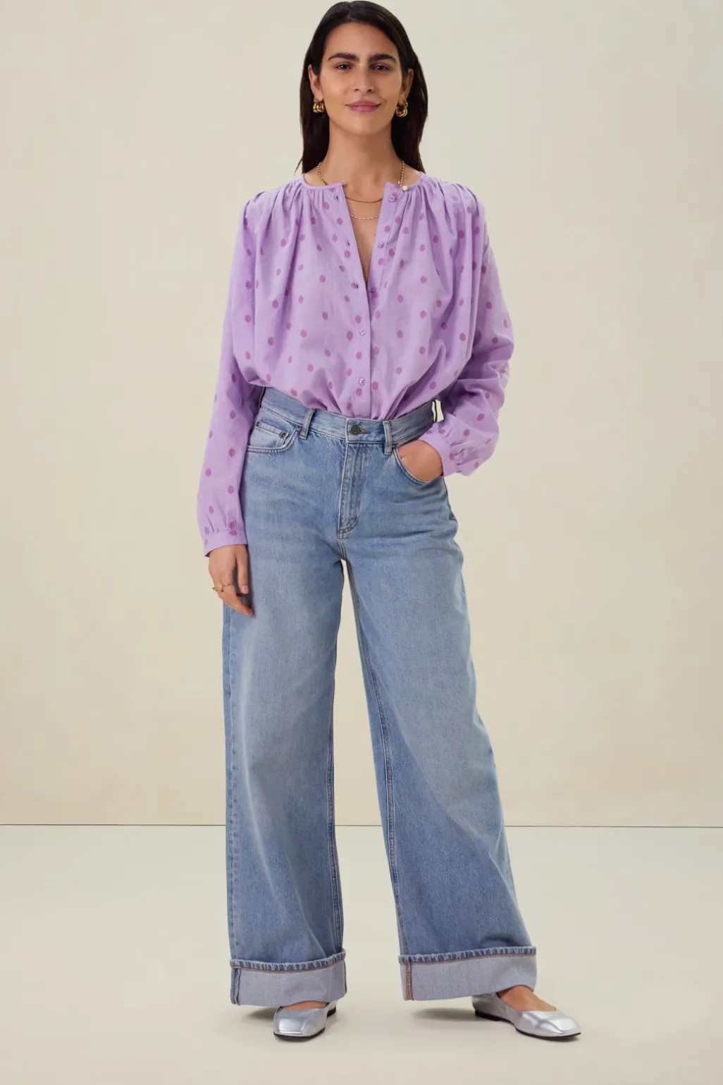 Lichtpaarse jacquard blouse