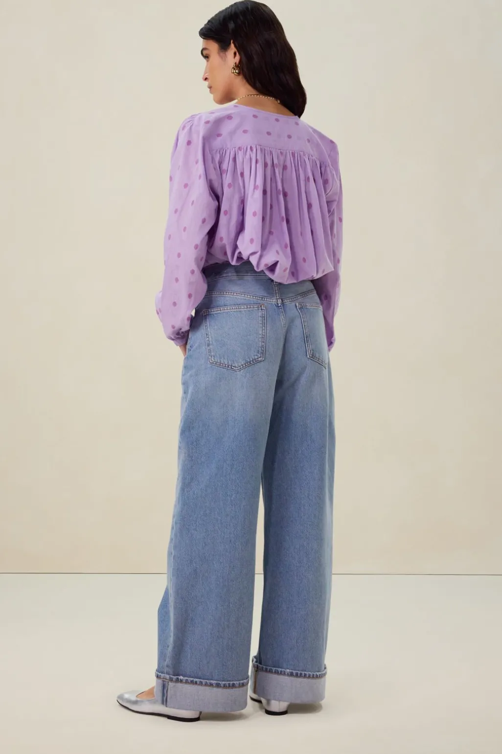 Lichtpaarse jacquard blouse