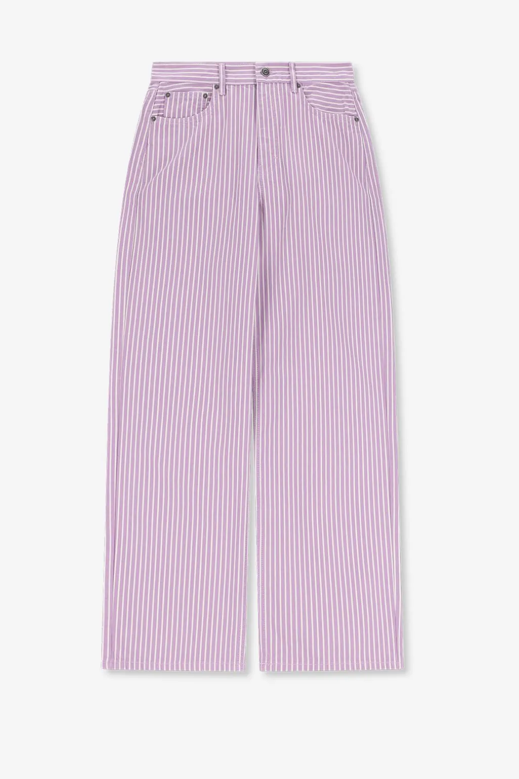 Lichtpaarse mid waist wide leg jeans met strepen