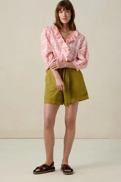 Lichtroze blouse met ruiten