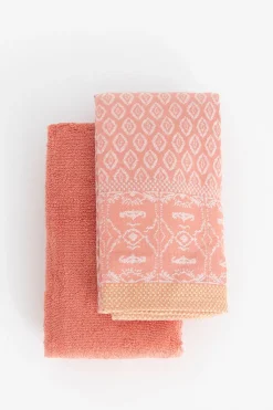 Lichtroze handdoek en theedoek Terry