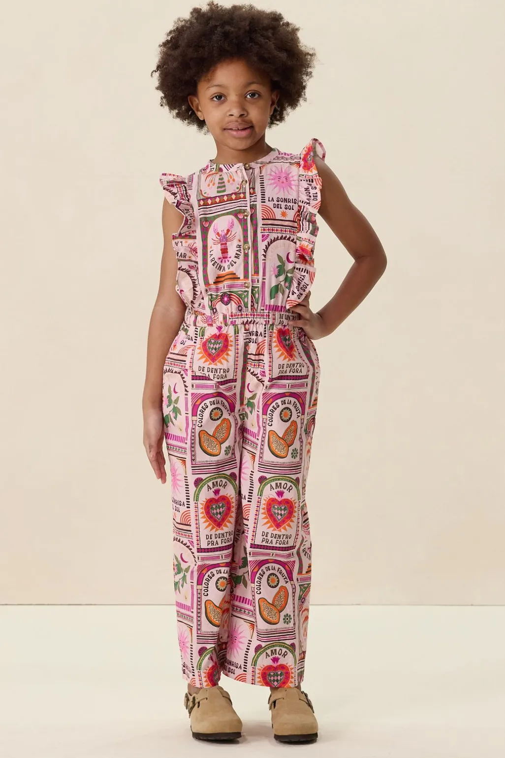 Lichtroze jumpsuit met print