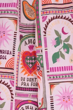 Lichtroze pull on broek met print