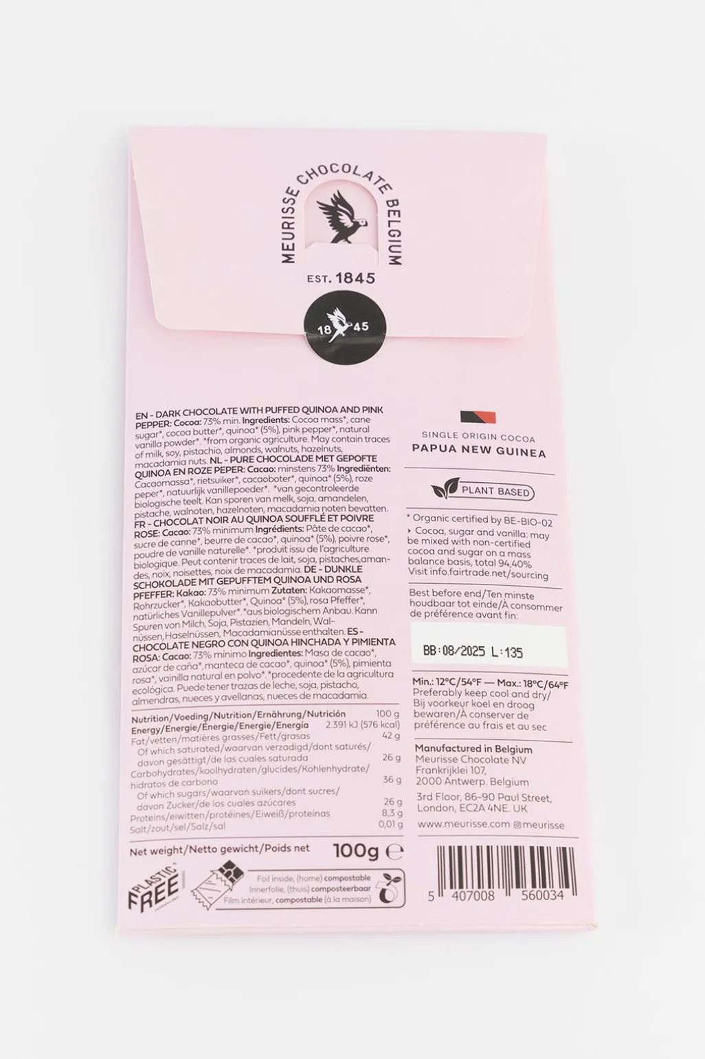 Meurisse chocoladereep puur Quinoa Peper