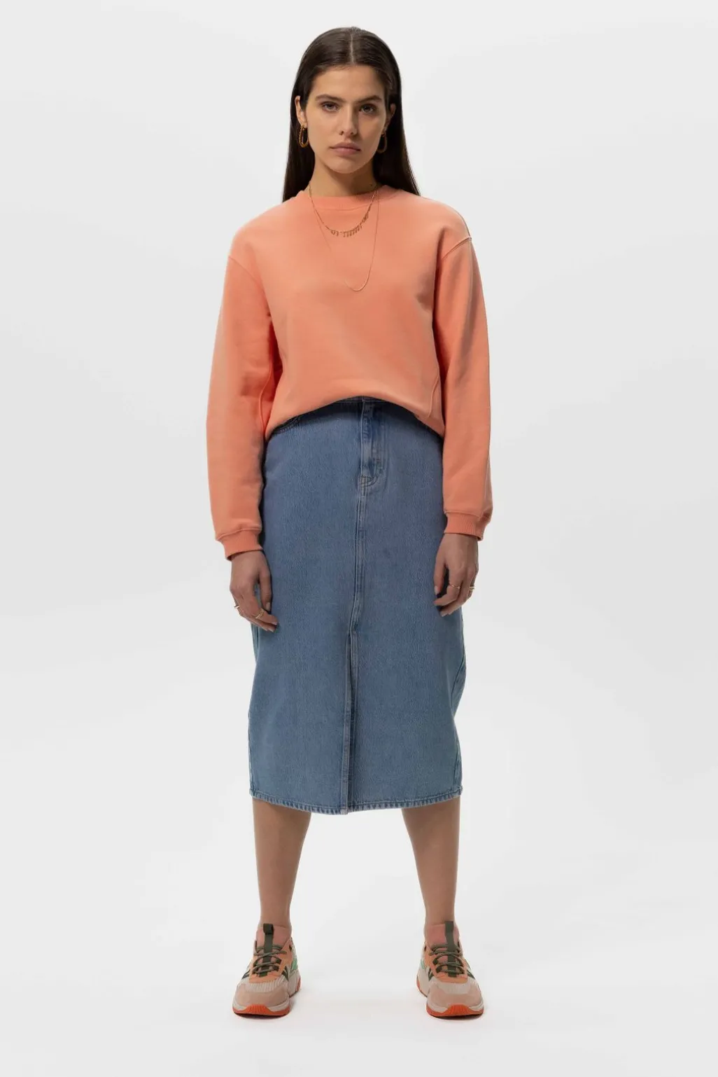 Midi denim rok met split