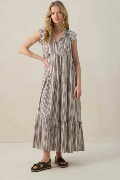 Multicolour gestreepte maxi jurk