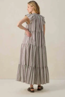 Multicolour gestreepte maxi jurk