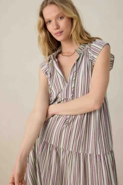 Multicolour gestreepte maxi jurk